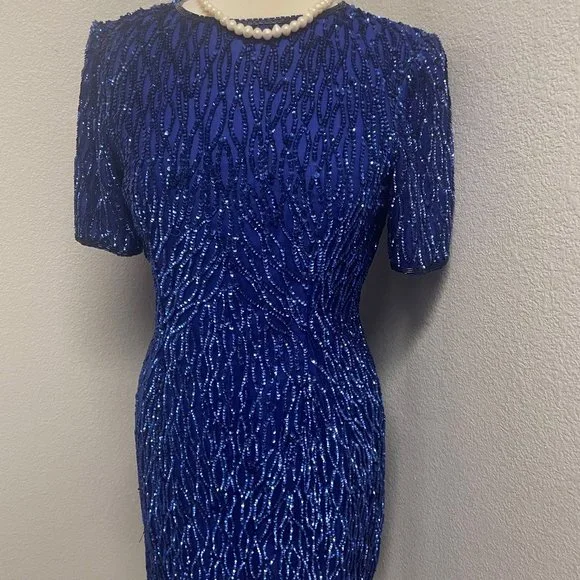 Stenay | Dresses | Stenay 0 Silk Royal Blue Full Sequin Hourglass Dress  Beaded Vintage P6 | Poshmark
